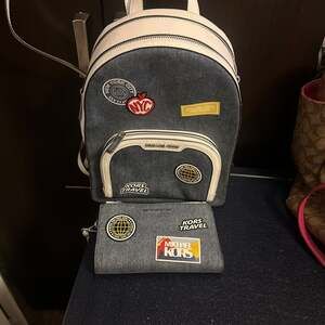 Michael Kors Jaycee Medium Embellished Denim Backpack with matching wallet